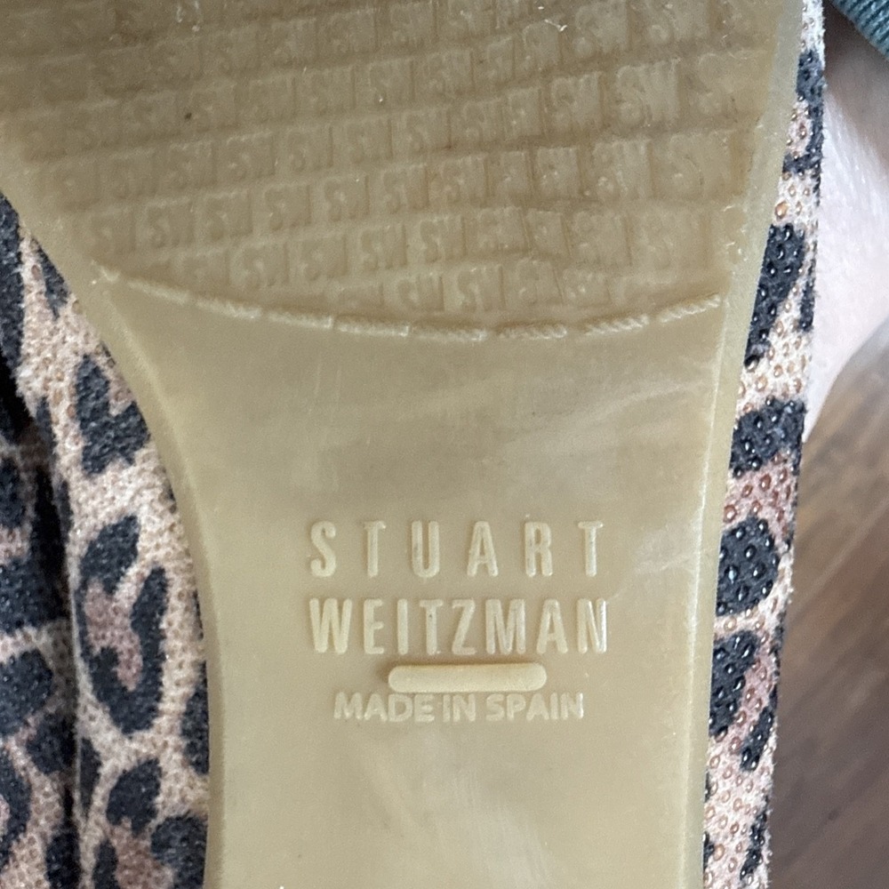 Stuart Weitzman Ballet Point Toe Leopard Print Flats Womens 6 Tan MaryJane Shoes - Picture 8 of 10